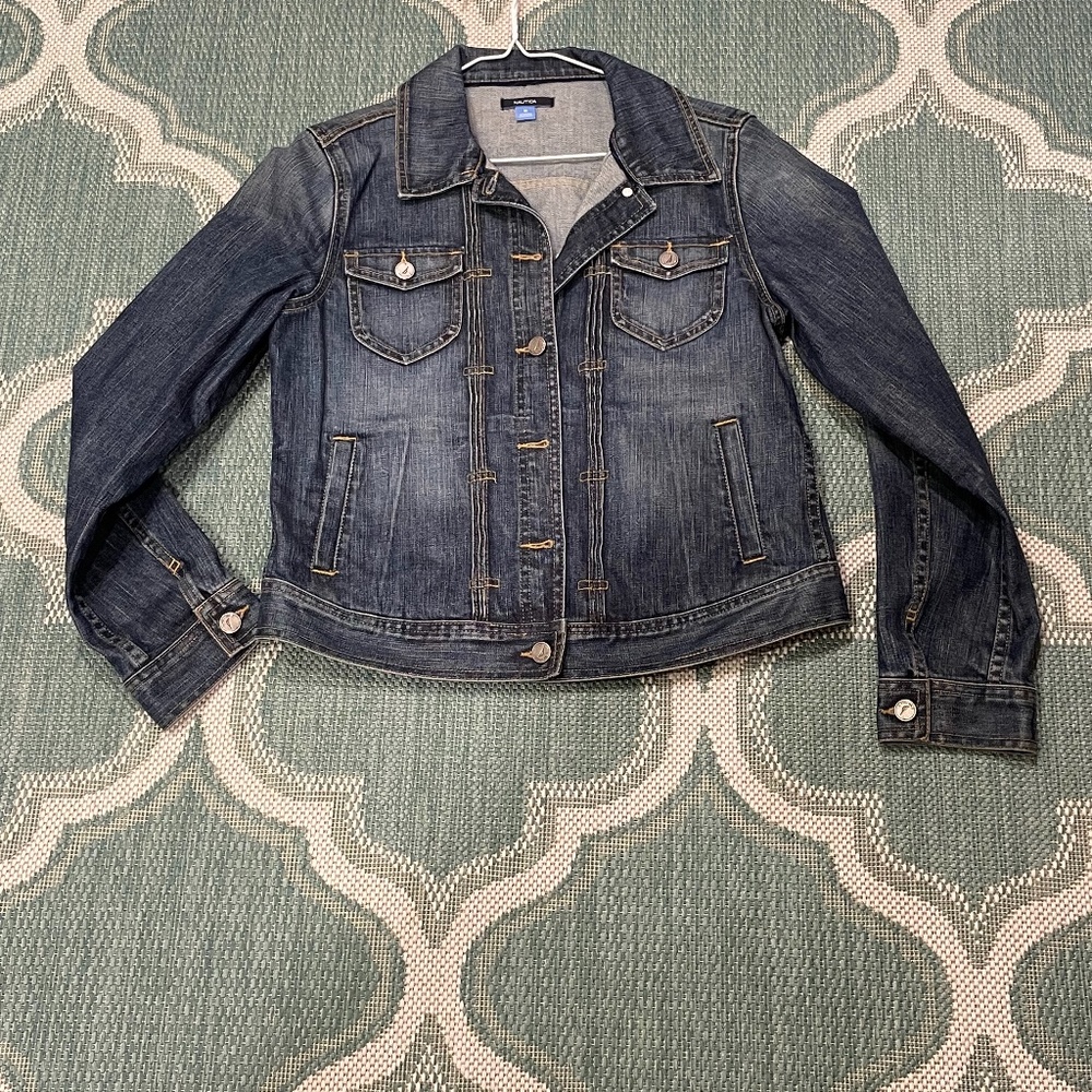 Women’s Nautica Jean Jacket Silver Buttons Well-Made Classic Size Medium